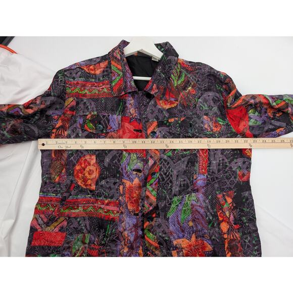 Chico's Silk Linen Multicolor Jacket Pockets Women's 2 - Large Art to Wear - Picture 5 of 7